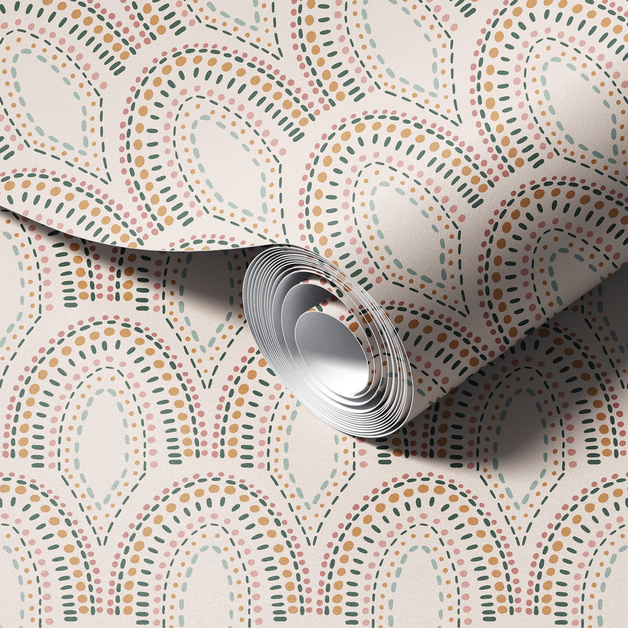Rainbow Scallops peel and stick wallpaper room mockup